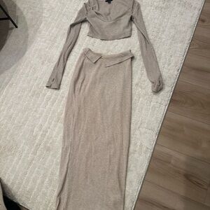 Ribbed Knit Maxi Skirt in Taupe